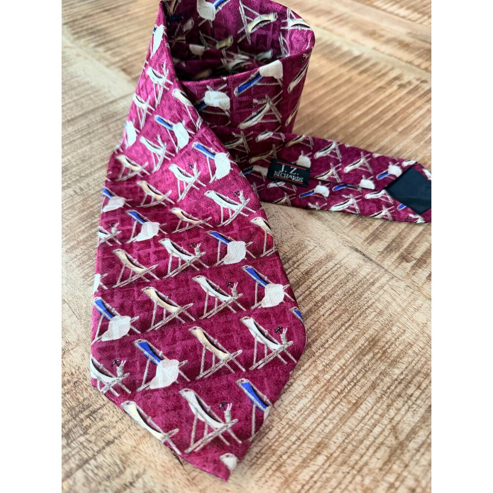 JZ Richards Golf Tie Golfer Print Burgundy Novelty Necktie Mens
